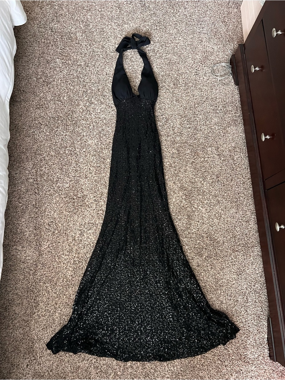 Windsor Black Halter Sequin Evening Gown